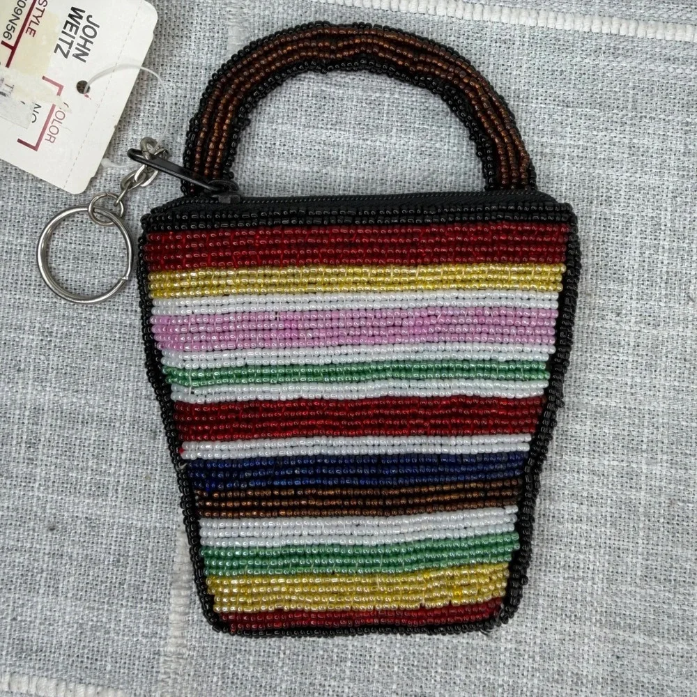 VTG Y2K John Weitz Beaded Coin Purse Change Bag Keychain Wallet Boho